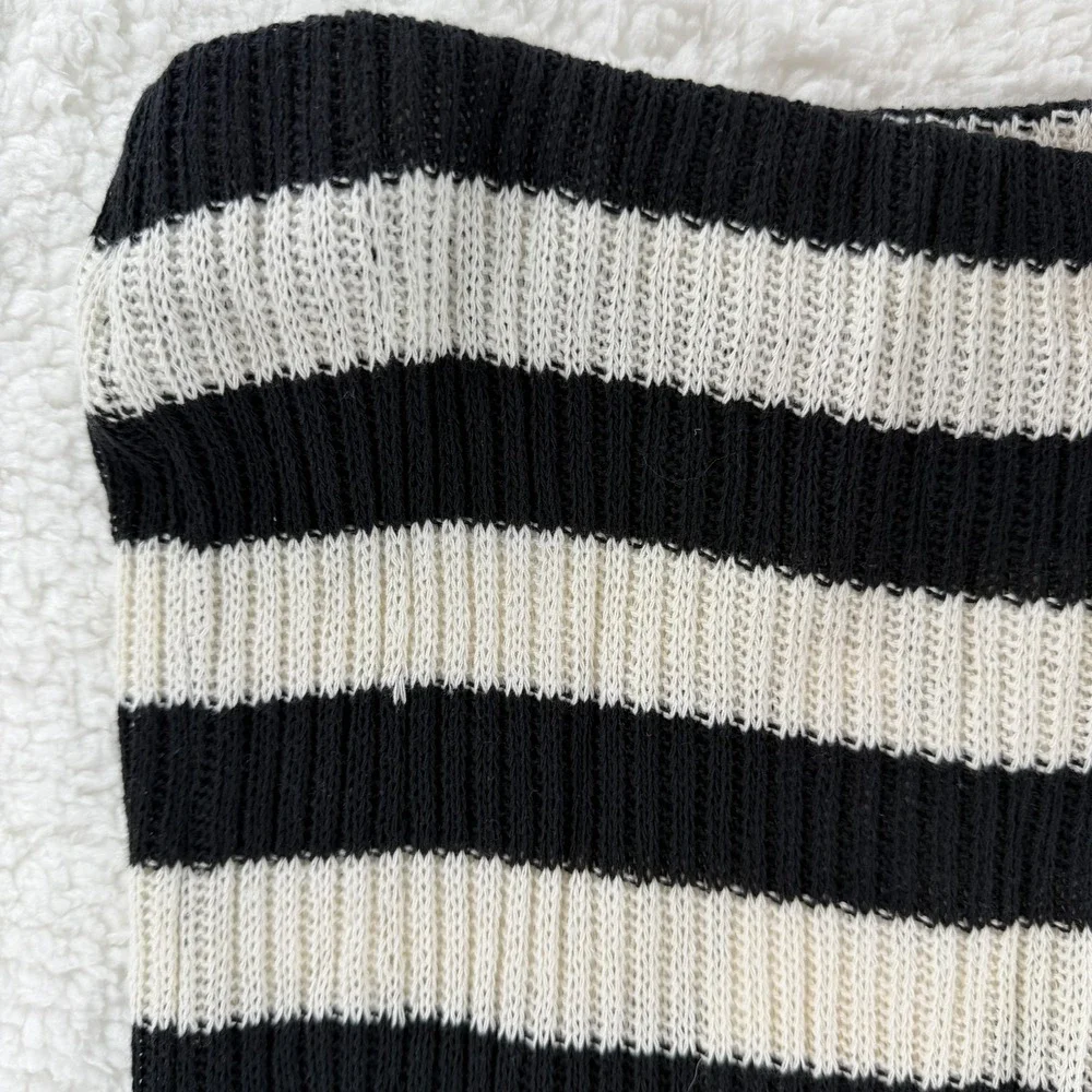 Zara Skirt Womens Small Black White Striped Rib Knit Midi Pencil Boho‎ Long NWT